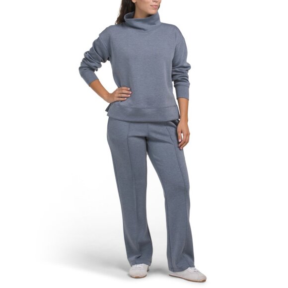 RBX Navy Heather Cowl Neck Long Sleeve Top And Wide Leg Pants Set - Picture 1 of 2